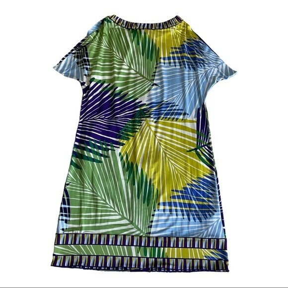 BCBGmaxazria Stretch Jersey Mini Dress Tropical Palm Print XS Travel Vacation - Picture 2 of 6